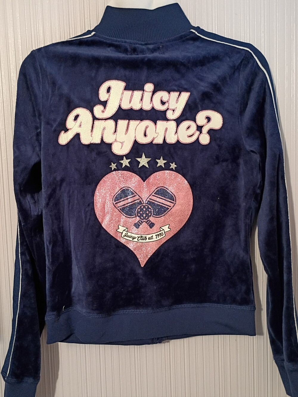 New! Juicy Couture Blue /White velour track jacket Size Small